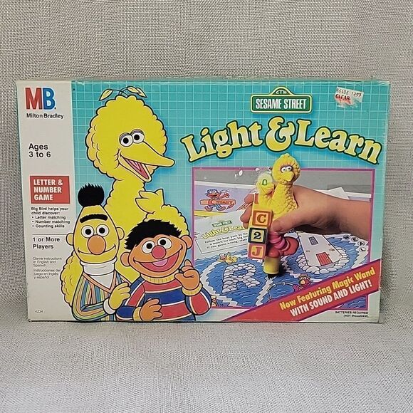 1991 Sesame Street Light and Learn letter & number game with magic wand 18 sheet - Picture 1 of 16